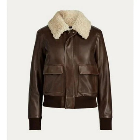 Women's Brown A2 Sherpa Leather Bomber Aviator Jacket