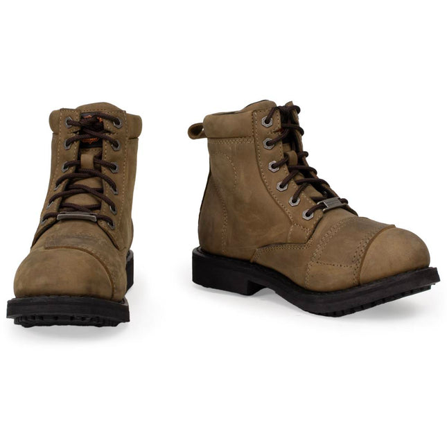 Women's Crazy Horse Brown Vintage Leather Lace Up Biker Boots
