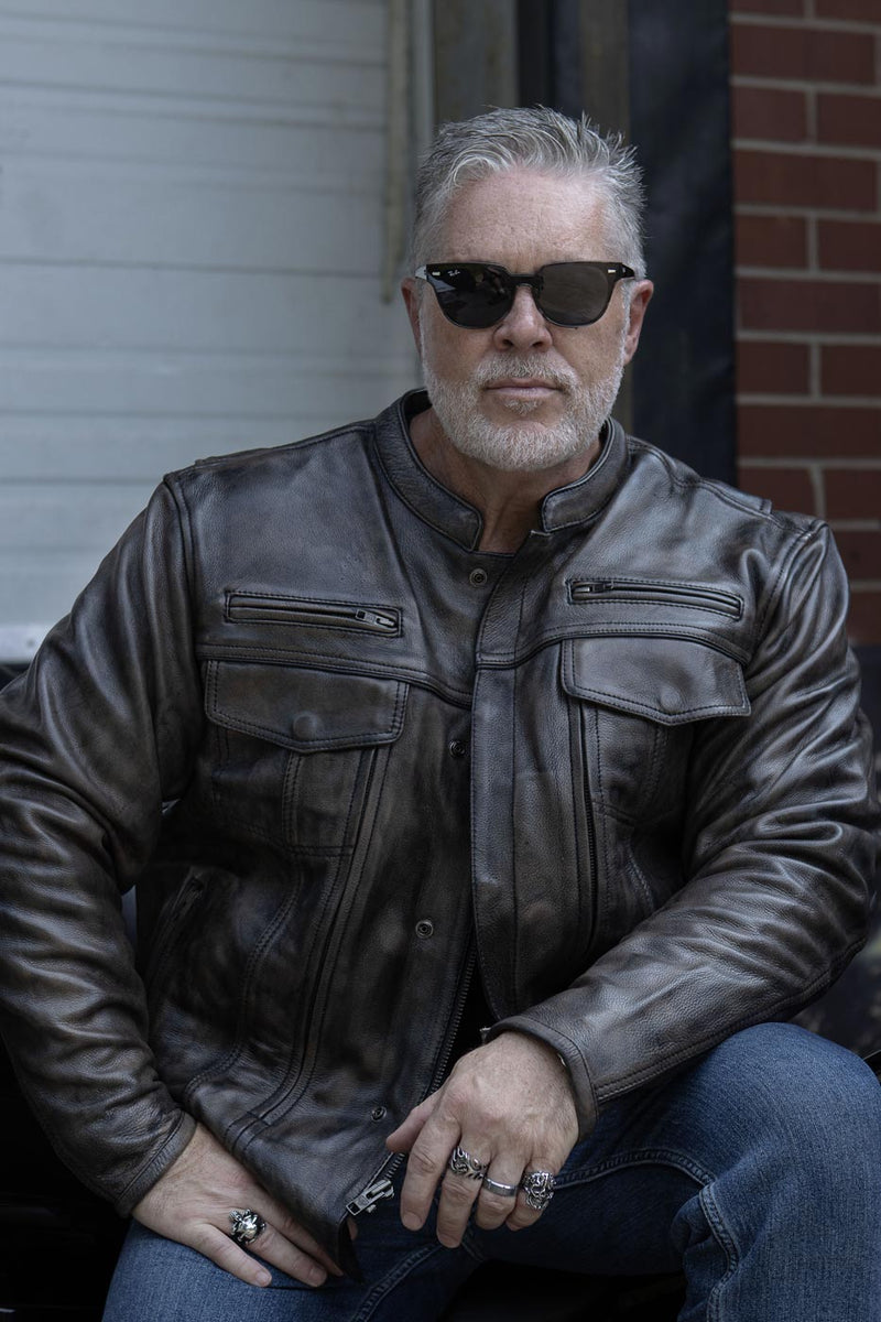 Men's Brown Distressed Leather Motorcycle Rider Jacket