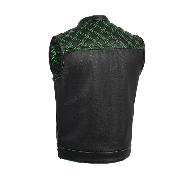 Green Diamond Stitch Leather Biker Vest