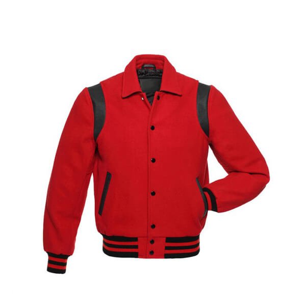 Red Wool Varsity Jacket With Black Shoulder Inserts