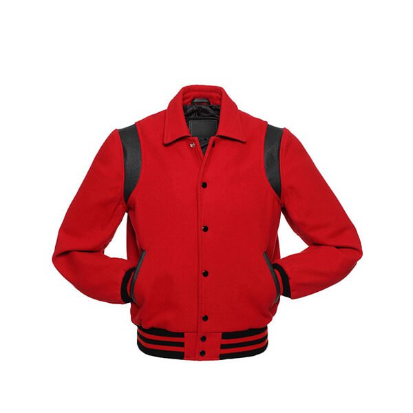Red Wool Varsity Jacket With Black Shoulder Inserts