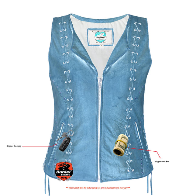 Women's Brown Zippered Vest with Lacing Details