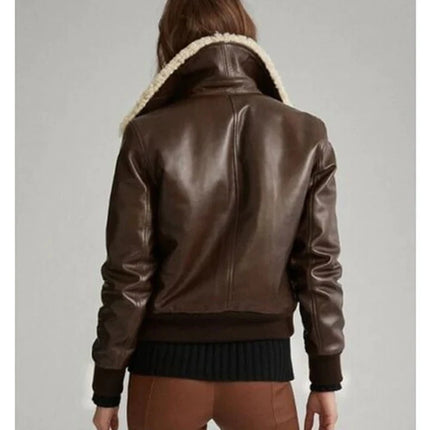 Women's Brown A2 Sherpa Leather Bomber Aviator Jacket