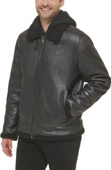Men's Flight Aviator Leather Black Shearling Jacket