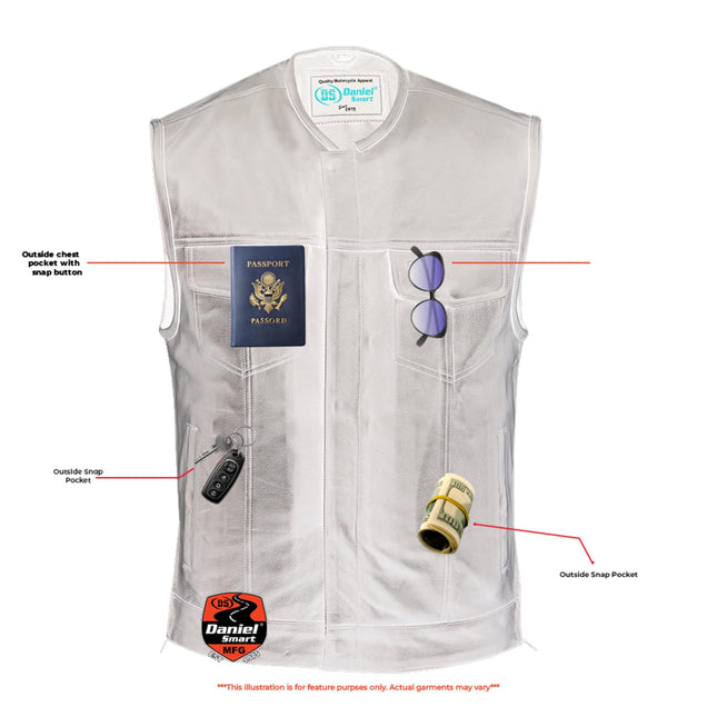 Men's Black Leather Motorcycle Vest with Upgraded Style