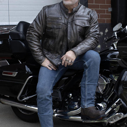 Men's Brown Distressed Leather Motorcycle Rider Jacket