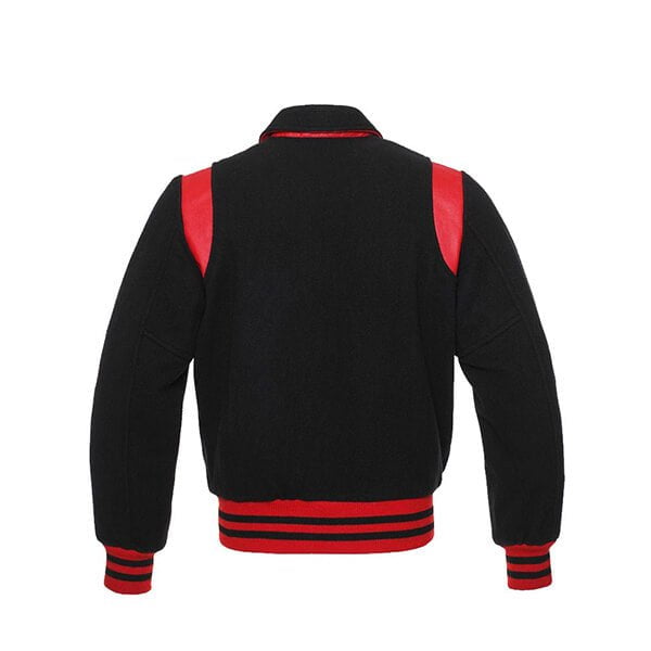 Black Wool Varsity Jacket With Red Shoulder Inserts
