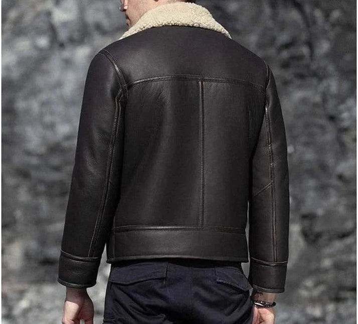 Black Leather RAF Aviator Shearling Jacket Men's