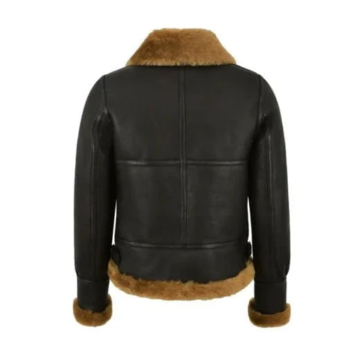 Women's Black Leather RAF Shearling Aviator Jacket