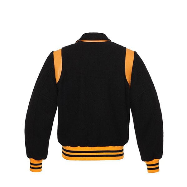 Black Wool Varsity Jacket With yellow Shoulder Inserts
