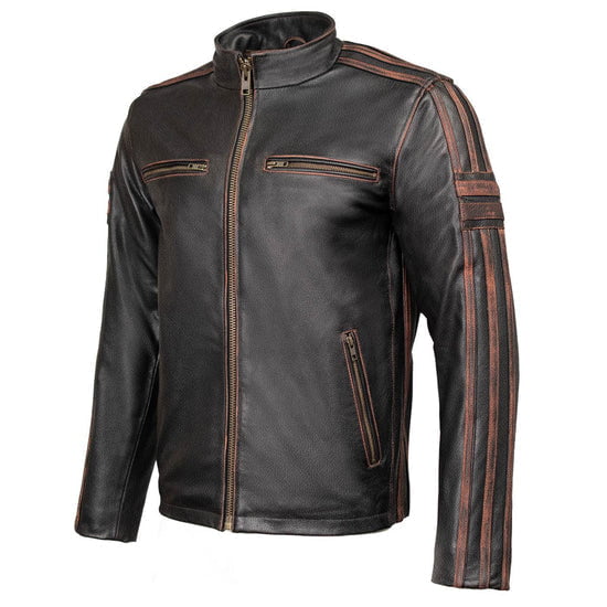 ML Men's Copperline Black Leather Moto Cafe Racer Jacket