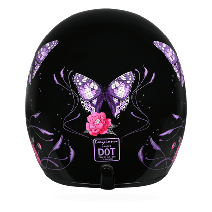 DOT Approved Daytona Cruiser Open Face Motorcycle Helmet - Men, Women & Youth - With Visor & Graphics - W/ Butterfly