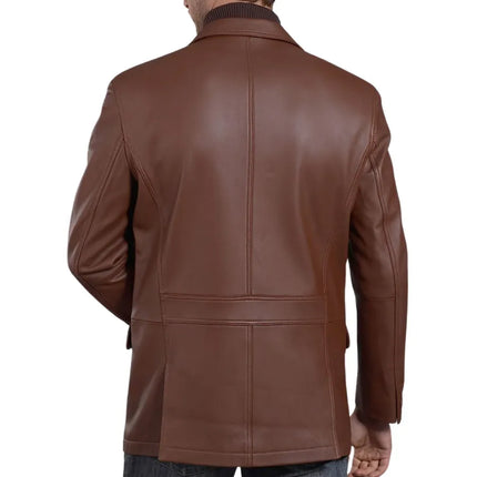 Men's Classic Two Button Brown Leather Blazer