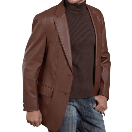Men's Classic Two Button Brown Leather Blazer