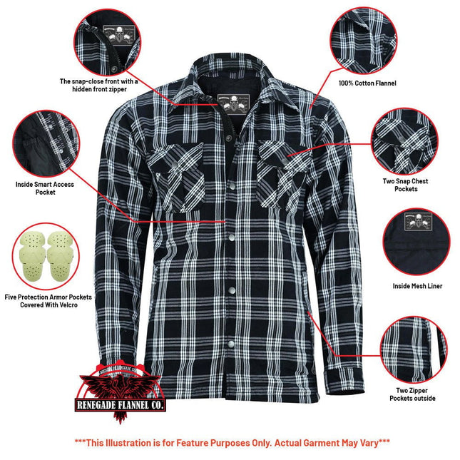 Checkered Men's Armored Black and White Flannel Shirt