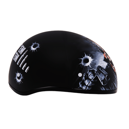 DOT Approved Daytona Motorcycle Half Face Helmet - Skull Cap Graphics for Men & Women, Scooters, ATVs, UTVs & Choppers - W/ Come Get 'Em