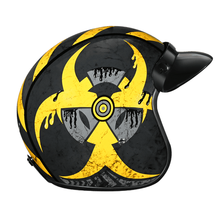 DOT Approved Daytona Cruiser Open Face Motorcycle Helmet - Men, Women & Youth - With Visor & Graphics - W/ Toxic
