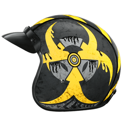 DOT Approved Daytona Cruiser Open Face Motorcycle Helmet - Men, Women & Youth - With Visor & Graphics - W/ Toxic