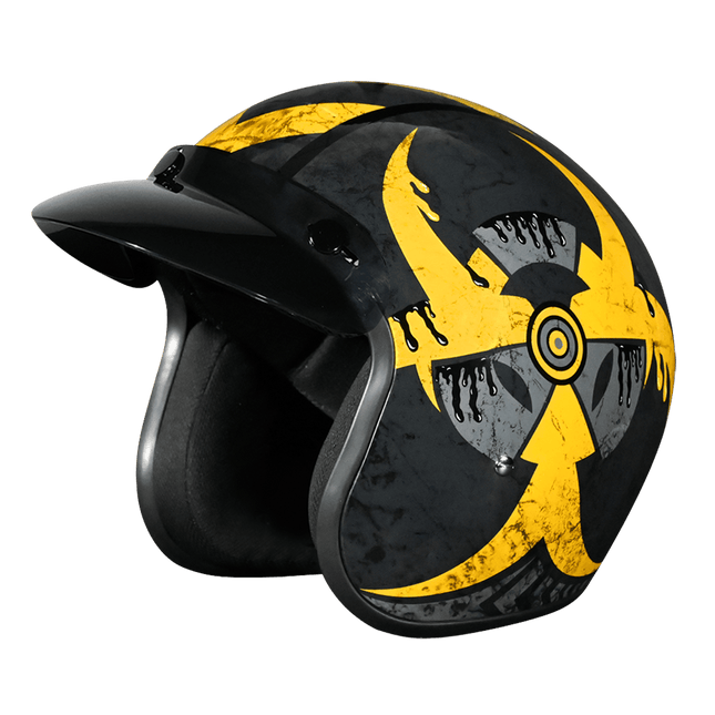 DOT Approved Daytona Cruiser Open Face Motorcycle Helmet - Men, Women & Youth - With Visor & Graphics - W/ Toxic