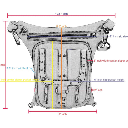 Black Leather Drop Leg Thigh Bag Concealed Gun Pocket - Small