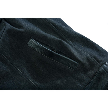 Men's Leather-Denim Combo Motorcycle  Vest - No Collar