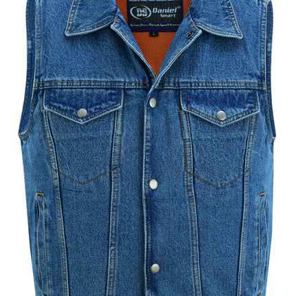 DM Men's Snap Front Blue Denim Motorcycle Vest