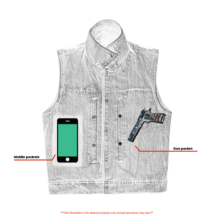 Blue Men's  denim motorcycle vest with Snap/Zipper Front