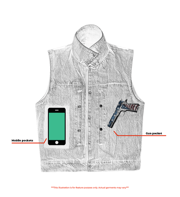 Blue Men's  denim motorcycle vest with Snap/Zipper Front