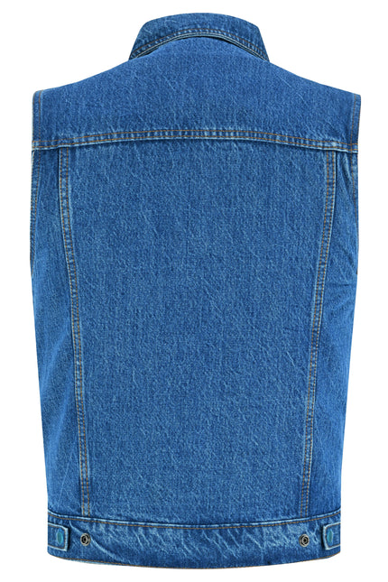 Blue Men's  denim motorcycle vest with Snap/Zipper Front