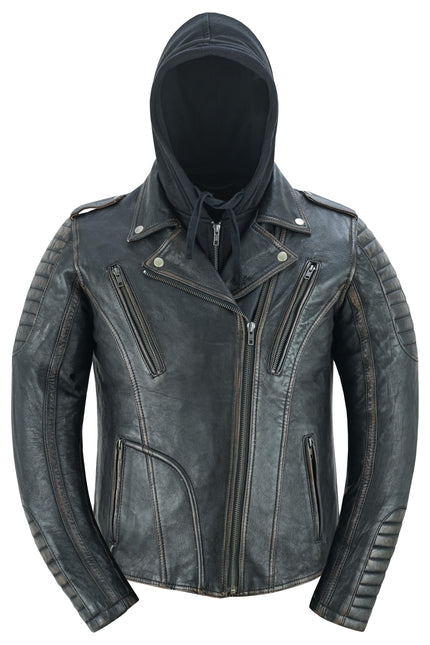 Women's Lightweight Drum Dyed Distressed Naked Lambskin M/C Jac