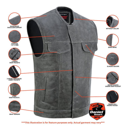 Men's Distressed Gray Cowhide Leather  Motorcycle Vest