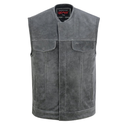 Men's Distressed Gray Cowhide Leather  Motorcycle Vest