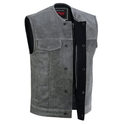 Men's Distressed Gray Cowhide Leather  Motorcycle Vest