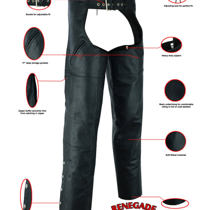 Leather Guard  Unisex leather motorcycle chaps - Black