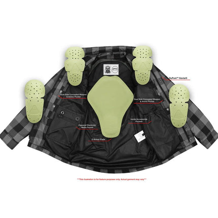 Alpha Check Men's  Armored Motorcycle Flannel Shirt - Gray/Black