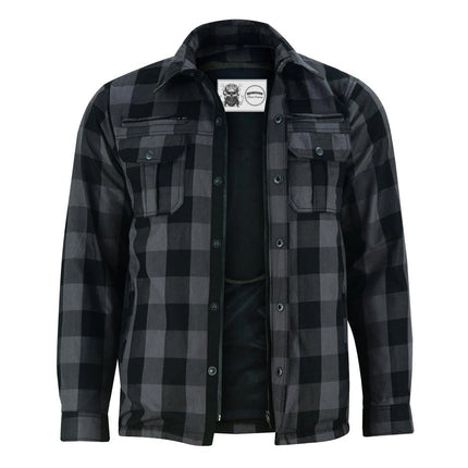 Alpha Check Men's  Armored Motorcycle Flannel Shirt - Gray/Black