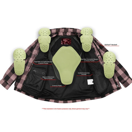 Alpha Check Men's  Armored Motorcycle Flannel Shirt - Red/Black