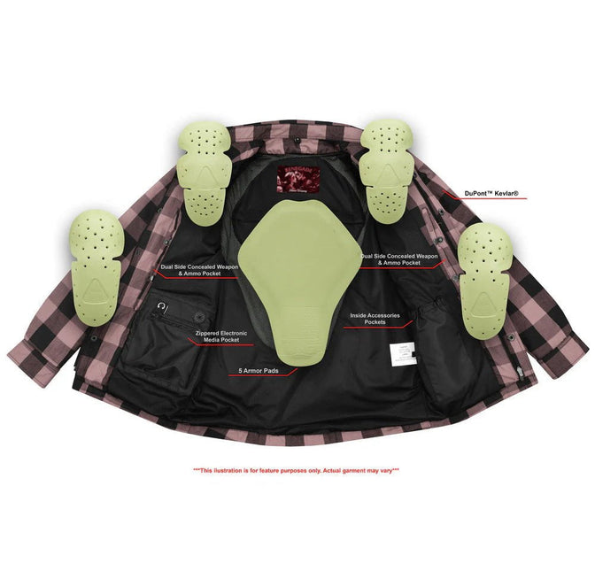 Alpha Check Men's  Armored Motorcycle Flannel Shirt - Red/Black