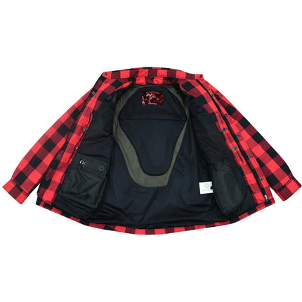 Alpha Check Men's  Armored Motorcycle Flannel Shirt - Red/Black