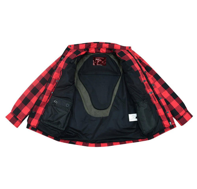 Alpha Check Men's  Armored Motorcycle Flannel Shirt - Red/Black
