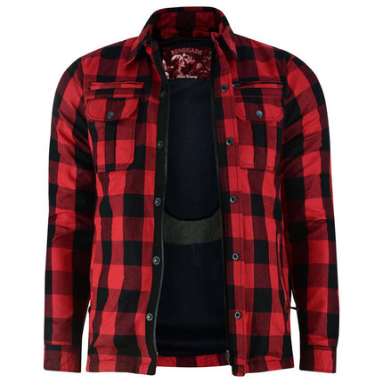 Alpha Check Men's  Armored Motorcycle Flannel Shirt - Red/Black