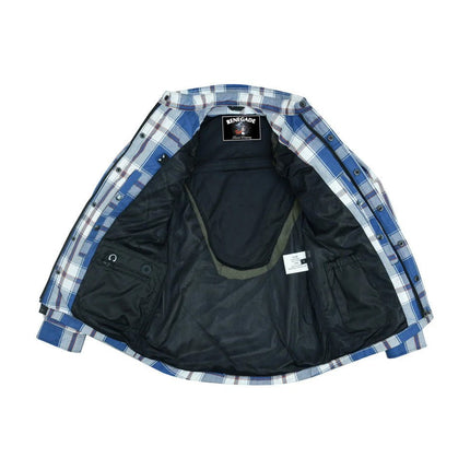Alpha Check Men's  Armored Motorcycle Flannel Shirt - Blue/White/Maroon