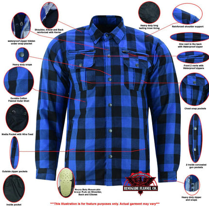 Lumberjack Men's Armored Motorcycle Flannel Shirt - Blue