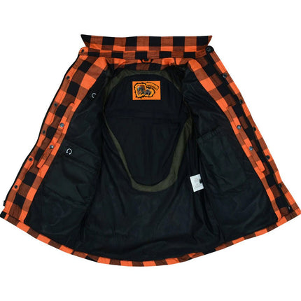 Alpha Check  Men's  Armored Motorcycle Flannel Shirt - Orange