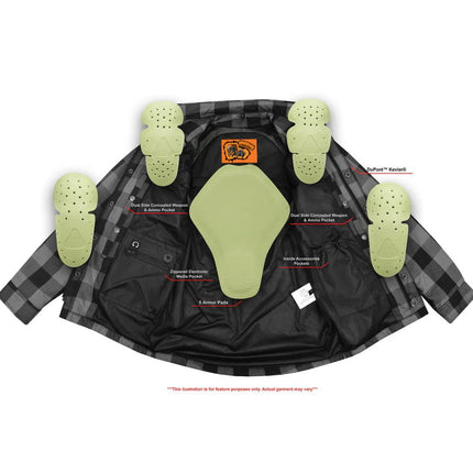 Alpha Check  Men's  Armored Motorcycle Flannel Shirt - Orange