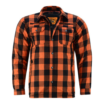 Alpha Check  Men's  Armored Motorcycle Flannel Shirt - Orange