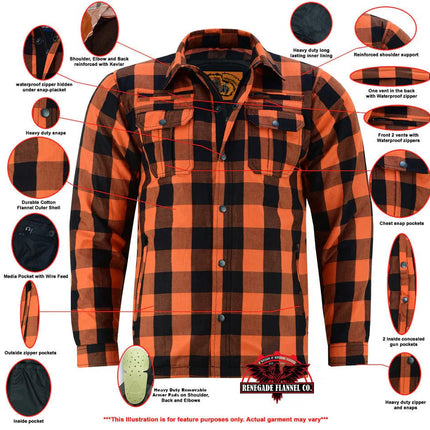 Alpha Check  Men's  Armored Motorcycle Flannel Shirt - Orange