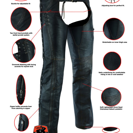 Women's Stylish Lightweight Hip Set Chaps in Lightweight Drum D