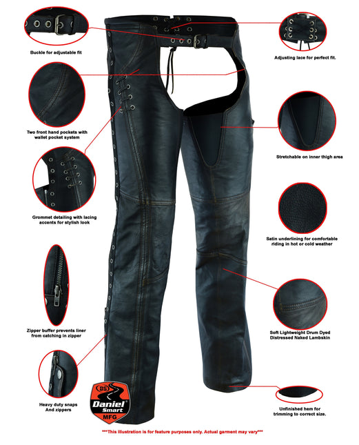 Women's Stylish Lightweight Hip Set Chaps in Lightweight Drum D